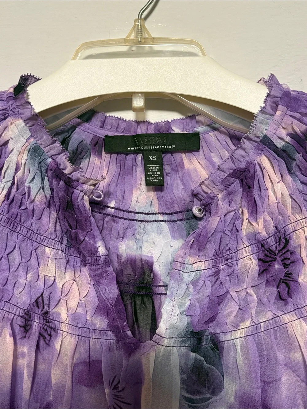 WHITE HOUSE BLACK MARKET Purple Floral Long Sleeve Smocked Blouse XS